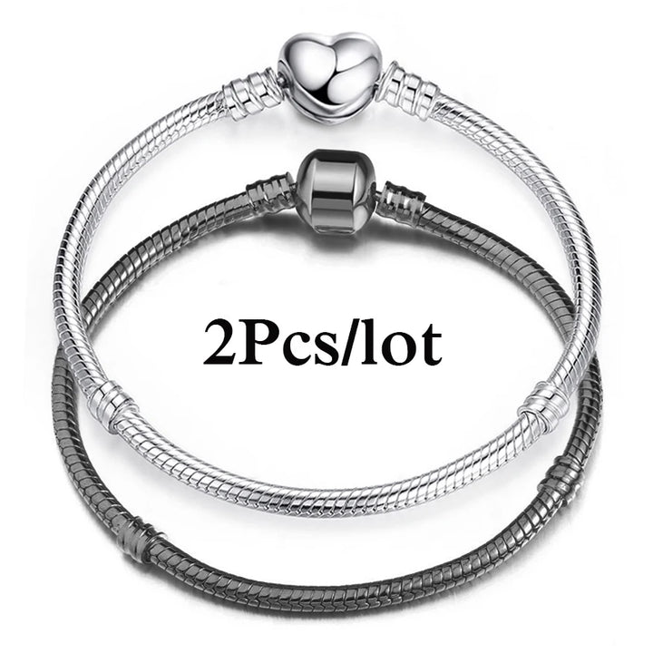 2Pcs/Lot Special Offer 3mm Silver Color Snake Chain Charm Bracelet For Women Men Fit DIY Bracelets Jewelry Gift Wholesale