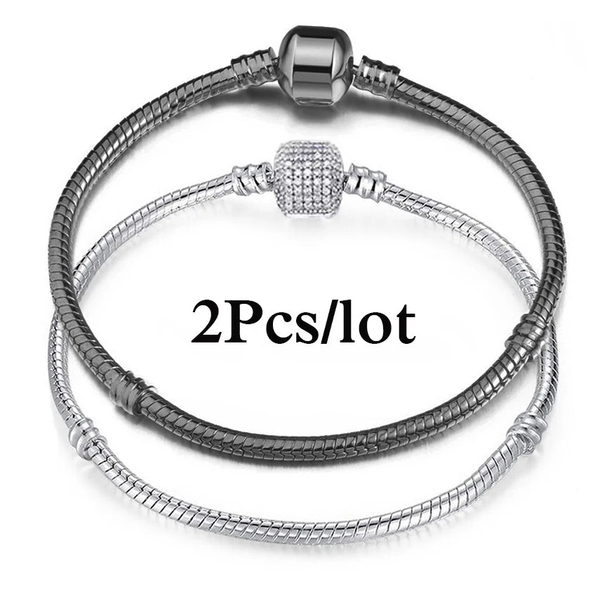 2Pcs/Lot Special Offer 3mm Silver Color Snake Chain Charm Bracelet For Women Men Fit DIY Bracelets Jewelry Gift Wholesale