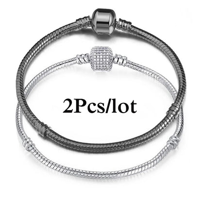 2Pcs/Lot Special Offer 3mm Silver Color Snake Chain Charm Bracelet For Women Men Fit DIY Bracelets Jewelry Gift Wholesale