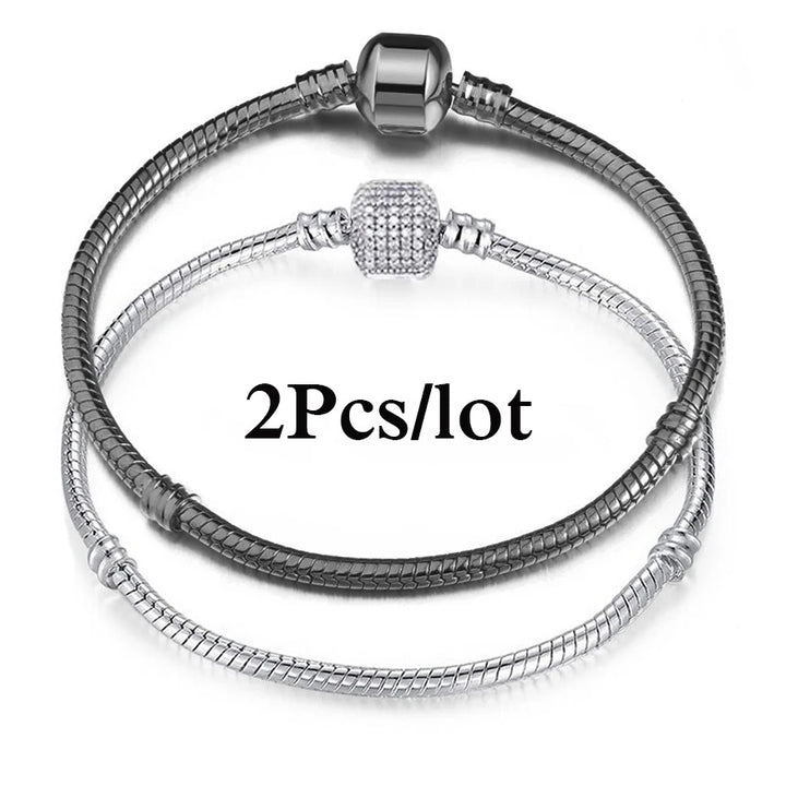 2Pcs/Lot Special Offer 3mm Silver Color Snake Chain Charm Bracelet For Women Men Fit DIY Bracelets Jewelry Gift Wholesale