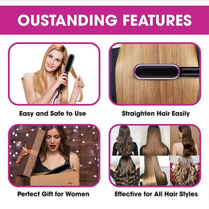 Electric PTC heat straightening brush One Step Hair Dryer 3 In 1 Ceramic Flat Iron Women Hair Straightener comb And Curling