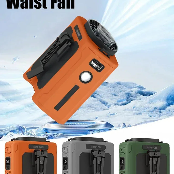 Portable Waist Fan 10000mAh with Power Bank LED Lighting Hanging Neck Fan 5 Speed Strong Airflow Cooling Fan for Outdoor Working