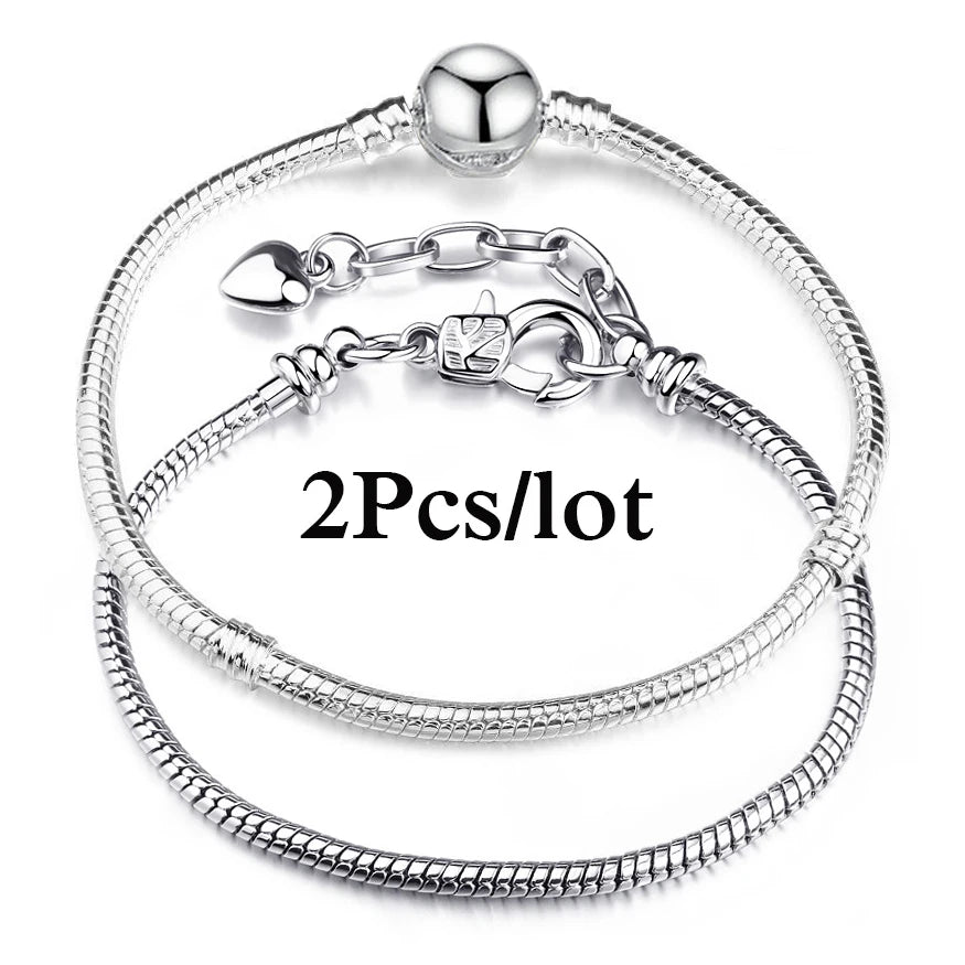 2Pcs/Lot Special Offer 3mm Silver Color Snake Chain Charm Bracelet For Women Men Fit DIY Bracelets Jewelry Gift Wholesale