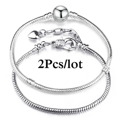2Pcs/Lot Special Offer 3mm Silver Color Snake Chain Charm Bracelet For Women Men Fit DIY Bracelets Jewelry Gift Wholesale
