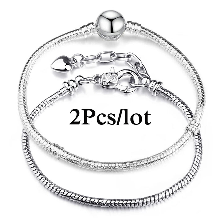 2Pcs/Lot Special Offer 3mm Silver Color Snake Chain Charm Bracelet For Women Men Fit DIY Bracelets Jewelry Gift Wholesale
