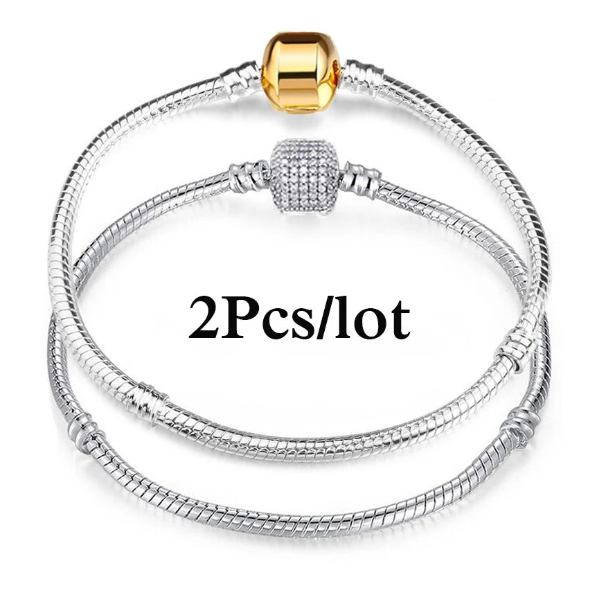 2Pcs/Lot Special Offer 3mm Silver Color Snake Chain Charm Bracelet For Women Men Fit DIY Bracelets Jewelry Gift Wholesale