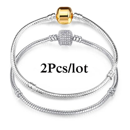 2Pcs/Lot Special Offer 3mm Silver Color Snake Chain Charm Bracelet For Women Men Fit DIY Bracelets Jewelry Gift Wholesale