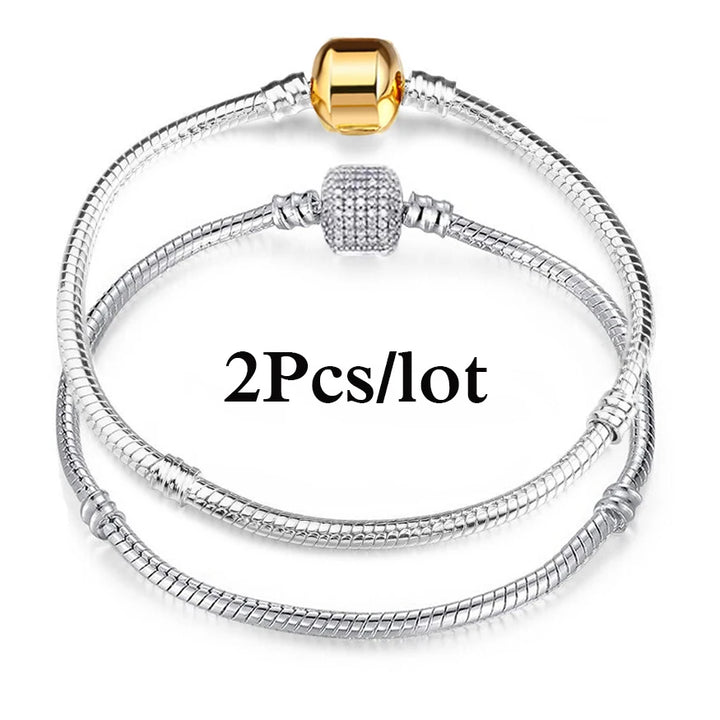 2Pcs/Lot Special Offer 3mm Silver Color Snake Chain Charm Bracelet For Women Men Fit DIY Bracelets Jewelry Gift Wholesale