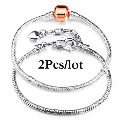 2Pcs/Lot Special Offer 3mm Silver Color Snake Chain Charm Bracelet For Women Men Fit DIY Bracelets Jewelry Gift Wholesale