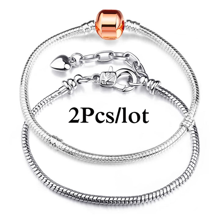 2Pcs/Lot Special Offer 3mm Silver Color Snake Chain Charm Bracelet For Women Men Fit DIY Bracelets Jewelry Gift Wholesale