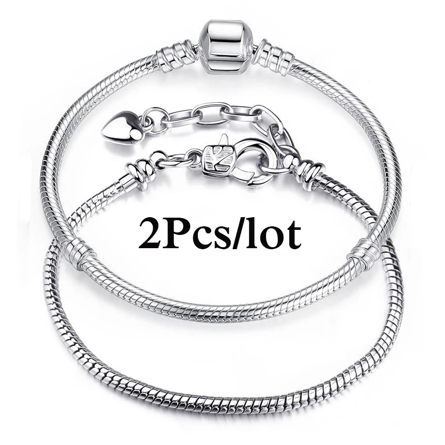 2Pcs/Lot Special Offer 3mm Silver Color Snake Chain Charm Bracelet For Women Men Fit DIY Bracelets Jewelry Gift Wholesale
