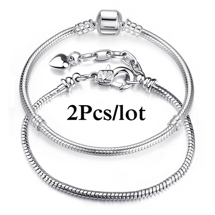 2Pcs/Lot Special Offer 3mm Silver Color Snake Chain Charm Bracelet For Women Men Fit DIY Bracelets Jewelry Gift Wholesale