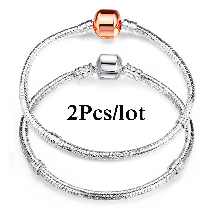 2Pcs/Lot Special Offer 3mm Silver Color Snake Chain Charm Bracelet For Women Men Fit DIY Bracelets Jewelry Gift Wholesale