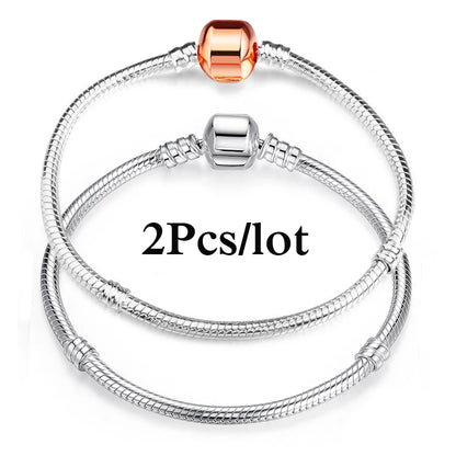2Pcs/Lot Special Offer 3mm Silver Color Snake Chain Charm Bracelet For Women Men Fit DIY Bracelets Jewelry Gift Wholesale
