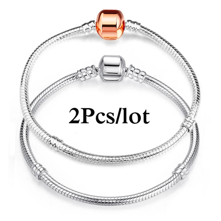 2Pcs/Lot Special Offer 3mm Silver Color Snake Chain Charm Bracelet For Women Men Fit DIY Bracelets Jewelry Gift Wholesale
