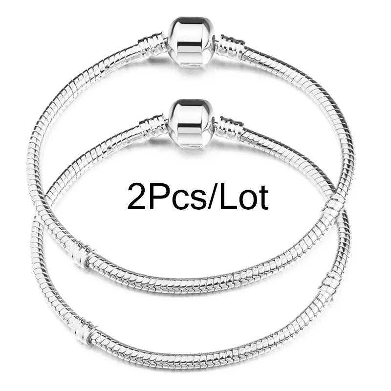 2Pcs/Lot Special Offer 3mm Silver Color Snake Chain Charm Bracelet For Women Men Fit DIY Bracelets Jewelry Gift Wholesale
