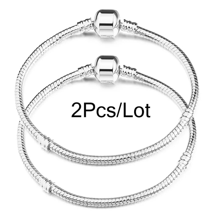 2Pcs/Lot Special Offer 3mm Silver Color Snake Chain Charm Bracelet For Women Men Fit DIY Bracelets Jewelry Gift Wholesale