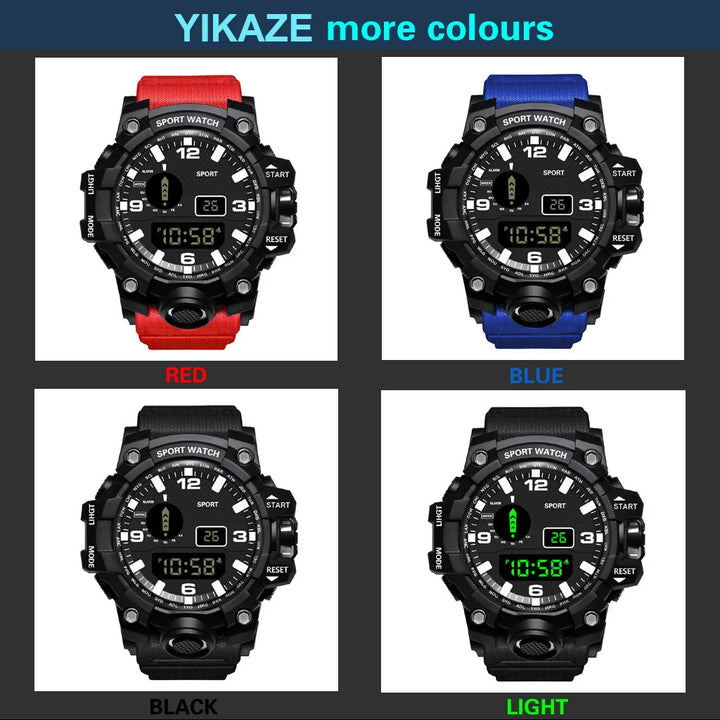 Fashion Men's Watch Sports Electronic Wristwatch Large dial Multifunctional Waterproof Luminous Alarm Kids Male's Military Watch