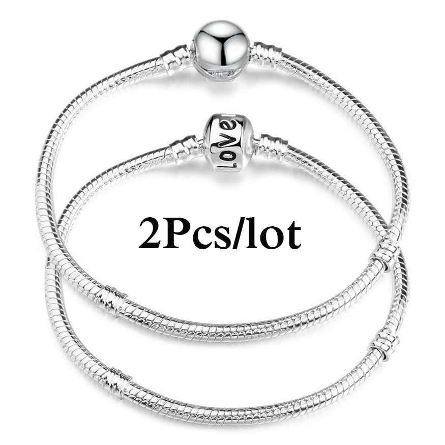 2Pcs/Lot Special Offer 3mm Silver Color Snake Chain Charm Bracelet For Women Men Fit DIY Bracelets Jewelry Gift Wholesale