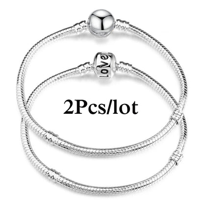 2Pcs/Lot Special Offer 3mm Silver Color Snake Chain Charm Bracelet For Women Men Fit DIY Bracelets Jewelry Gift Wholesale