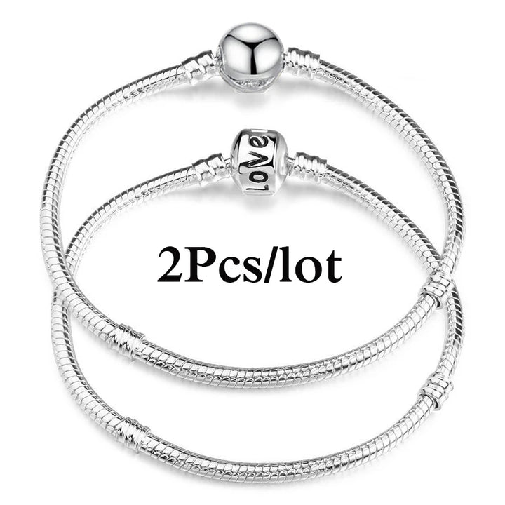 2Pcs/Lot Special Offer 3mm Silver Color Snake Chain Charm Bracelet For Women Men Fit DIY Bracelets Jewelry Gift Wholesale