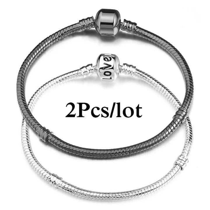 2Pcs/Lot Special Offer 3mm Silver Color Snake Chain Charm Bracelet For Women Men Fit DIY Bracelets Jewelry Gift Wholesale