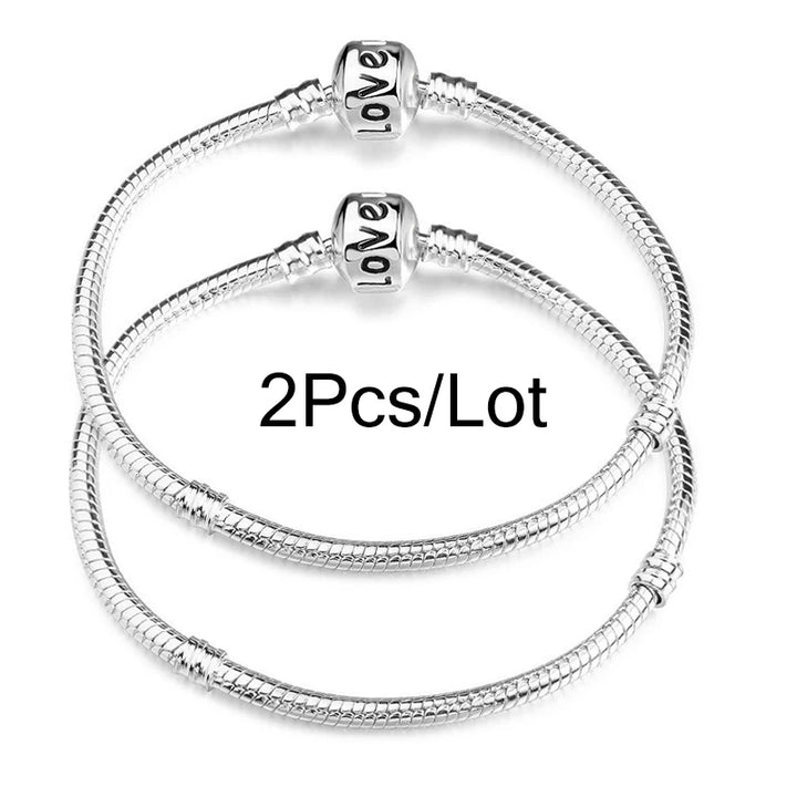 2Pcs/Lot Special Offer 3mm Silver Color Snake Chain Charm Bracelet For Women Men Fit DIY Bracelets Jewelry Gift Wholesale