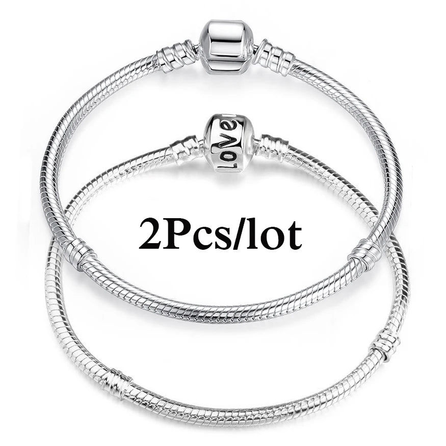 2Pcs/Lot Special Offer 3mm Silver Color Snake Chain Charm Bracelet For Women Men Fit DIY Bracelets Jewelry Gift Wholesale