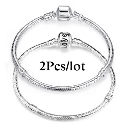 2Pcs/Lot Special Offer 3mm Silver Color Snake Chain Charm Bracelet For Women Men Fit DIY Bracelets Jewelry Gift Wholesale