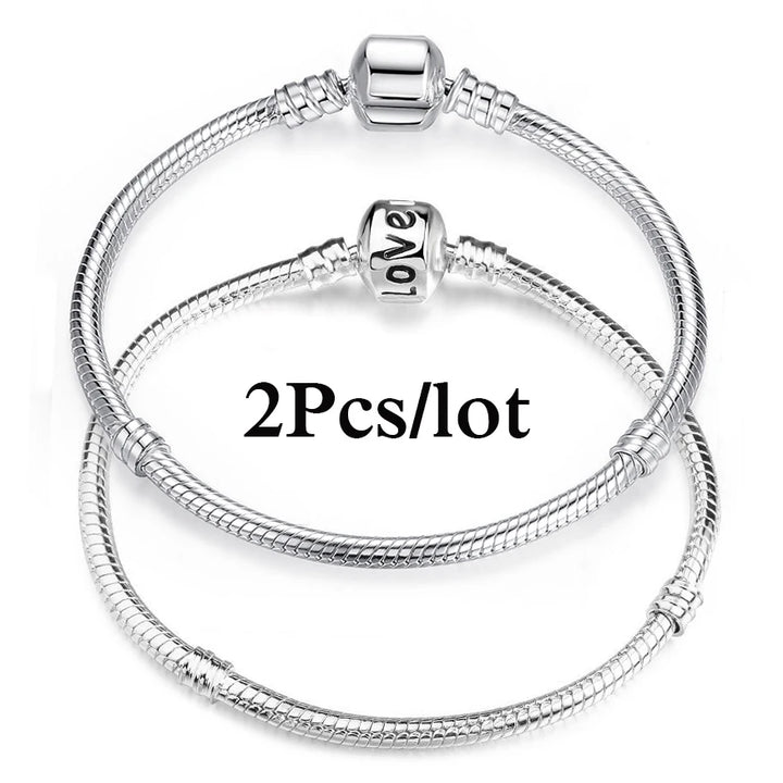 2Pcs/Lot Special Offer 3mm Silver Color Snake Chain Charm Bracelet For Women Men Fit DIY Bracelets Jewelry Gift Wholesale