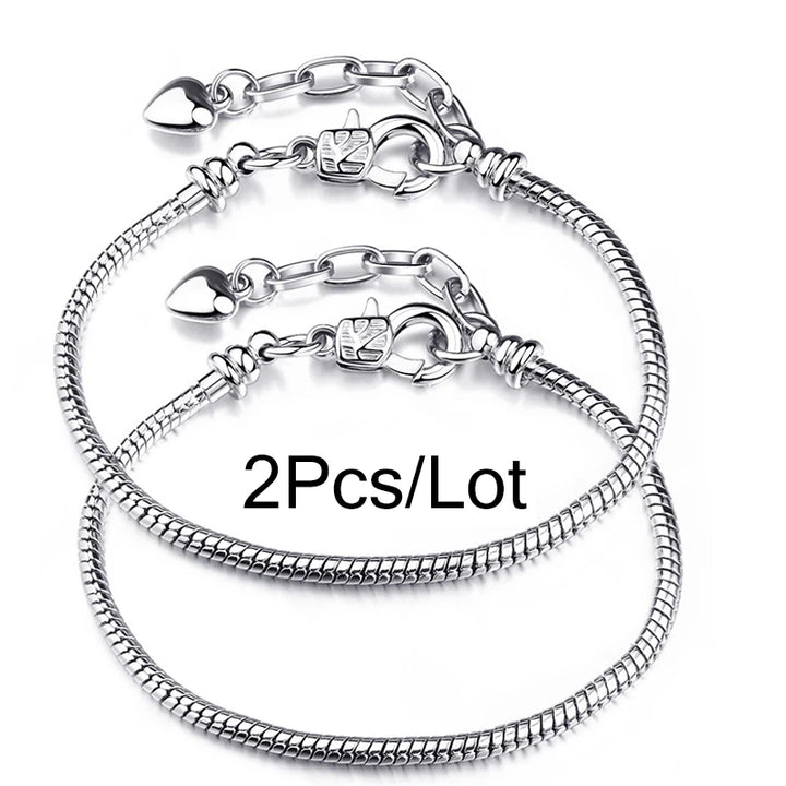 2Pcs/Lot Special Offer 3mm Silver Color Snake Chain Charm Bracelet For Women Men Fit DIY Bracelets Jewelry Gift Wholesale
