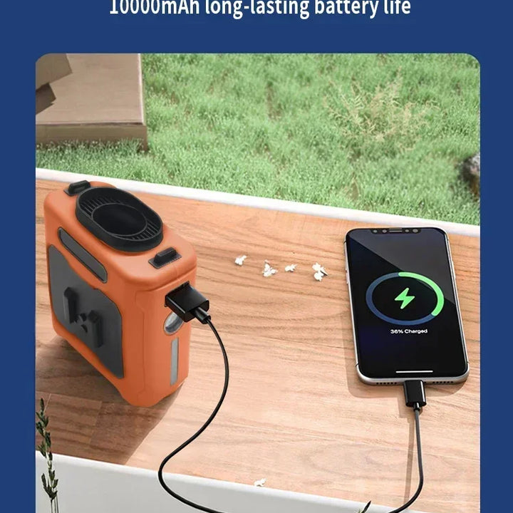 Portable Waist Fan 10000mAh with Power Bank LED Lighting Hanging Neck Fan 5 Speed Strong Airflow Cooling Fan for Outdoor Working