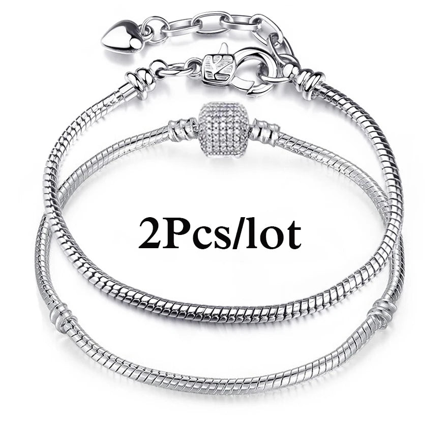 2Pcs/Lot Special Offer 3mm Silver Color Snake Chain Charm Bracelet For Women Men Fit DIY Bracelets Jewelry Gift Wholesale