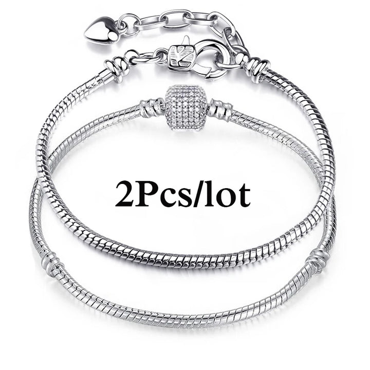 2Pcs/Lot Special Offer 3mm Silver Color Snake Chain Charm Bracelet For Women Men Fit DIY Bracelets Jewelry Gift Wholesale