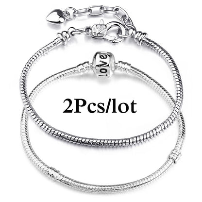 2Pcs/Lot Special Offer 3mm Silver Color Snake Chain Charm Bracelet For Women Men Fit DIY Bracelets Jewelry Gift Wholesale