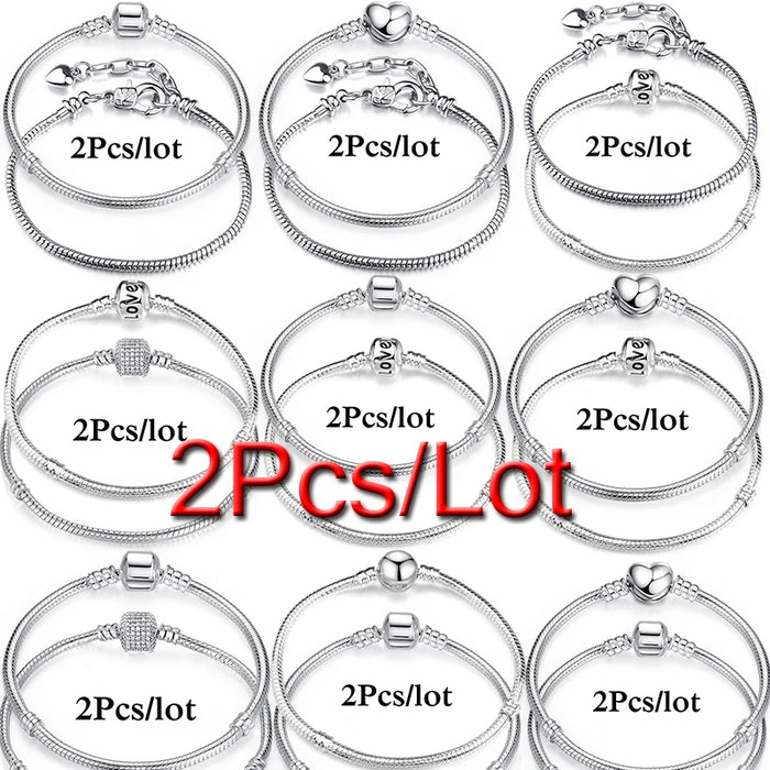 2Pcs/Lot Special Offer 3mm Silver Color Snake Chain Charm Bracelet For Women Men Fit DIY Bracelets Jewelry Gift Wholesale
