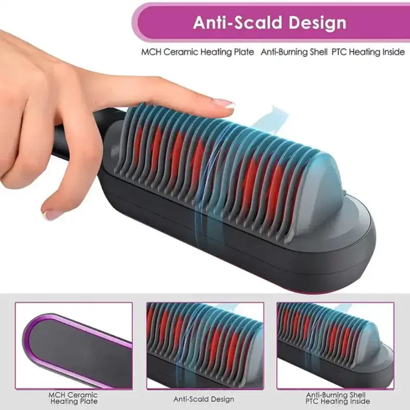 Electric PTC heat straightening brush One Step Hair Dryer 3 In 1 Ceramic Flat Iron Women Hair Straightener comb And Curling