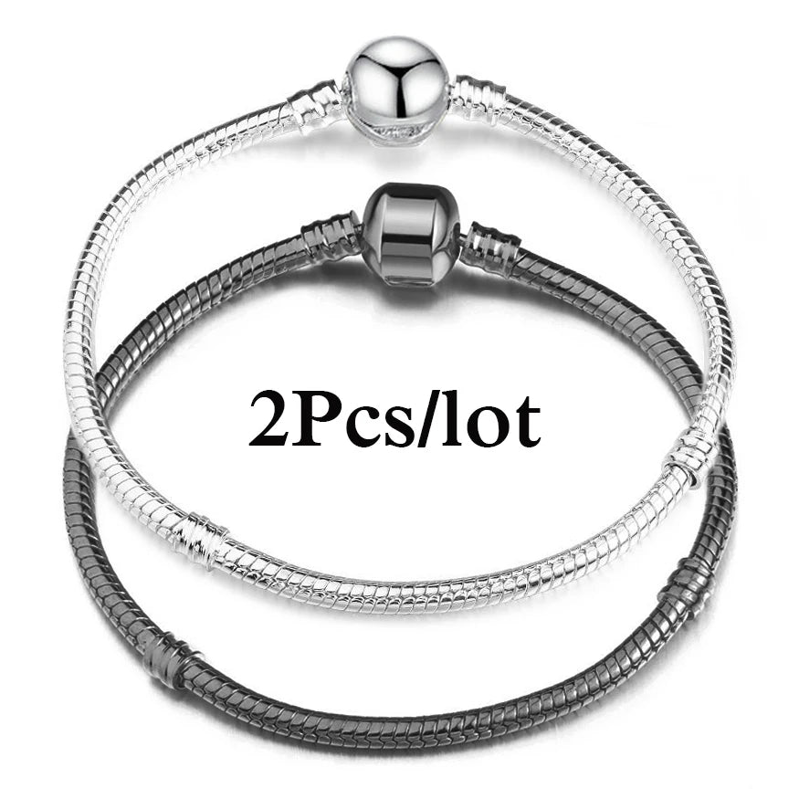 2Pcs/Lot Special Offer 3mm Silver Color Snake Chain Charm Bracelet For Women Men Fit DIY Bracelets Jewelry Gift Wholesale