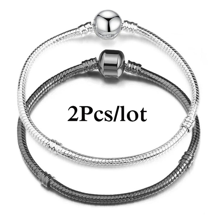 2Pcs/Lot Special Offer 3mm Silver Color Snake Chain Charm Bracelet For Women Men Fit DIY Bracelets Jewelry Gift Wholesale