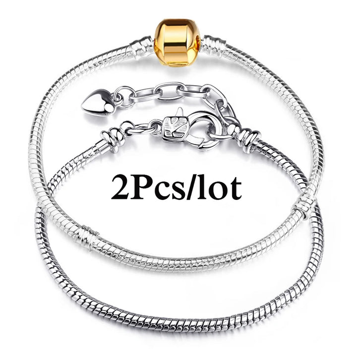 2Pcs/Lot Special Offer 3mm Silver Color Snake Chain Charm Bracelet For Women Men Fit DIY Bracelets Jewelry Gift Wholesale