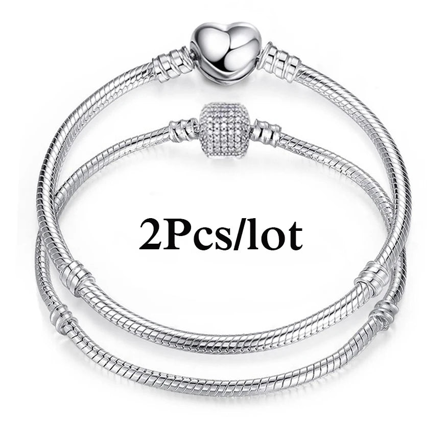 2Pcs/Lot Special Offer 3mm Silver Color Snake Chain Charm Bracelet For Women Men Fit DIY Bracelets Jewelry Gift Wholesale