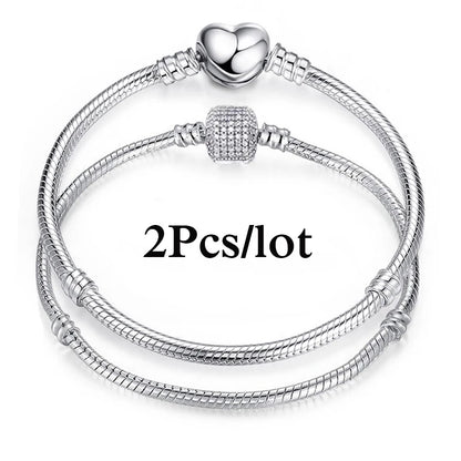 2Pcs/Lot Special Offer 3mm Silver Color Snake Chain Charm Bracelet For Women Men Fit DIY Bracelets Jewelry Gift Wholesale