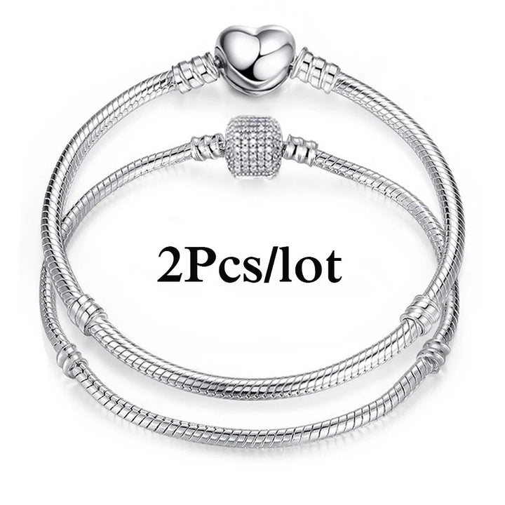 2Pcs/Lot Special Offer 3mm Silver Color Snake Chain Charm Bracelet For Women Men Fit DIY Bracelets Jewelry Gift Wholesale