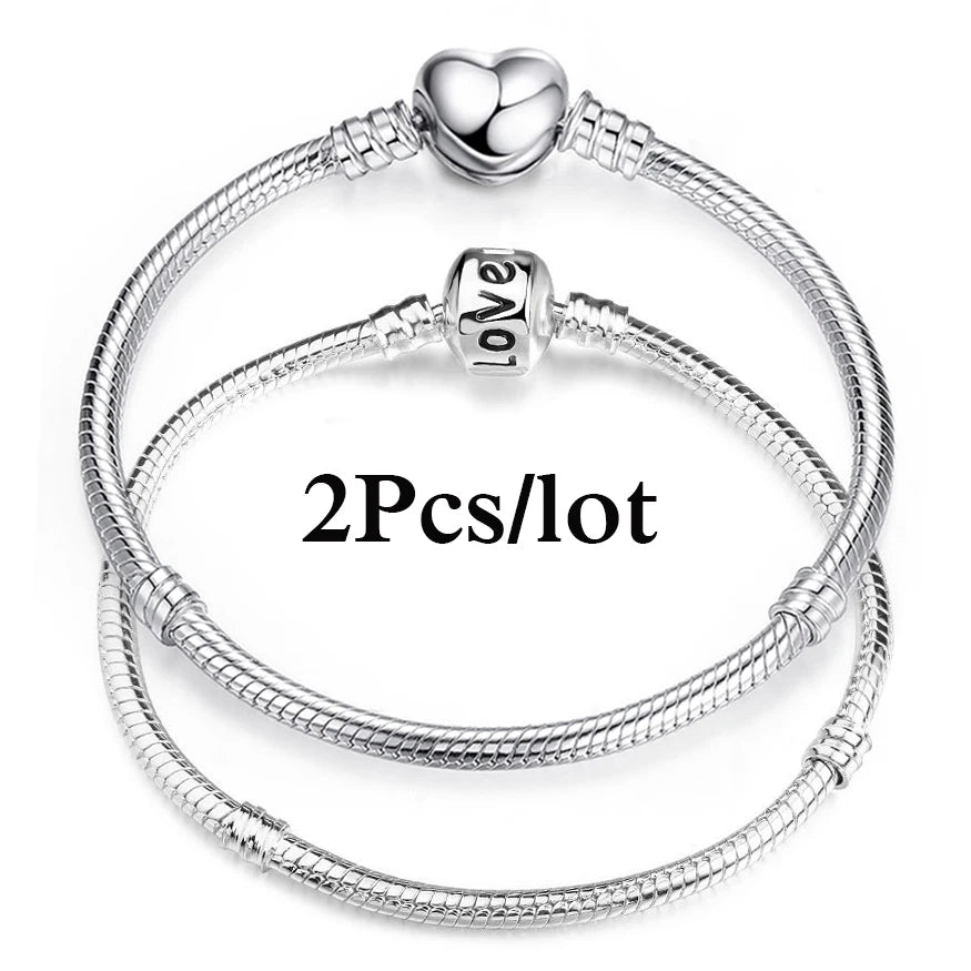 2Pcs/Lot Special Offer 3mm Silver Color Snake Chain Charm Bracelet For Women Men Fit DIY Bracelets Jewelry Gift Wholesale