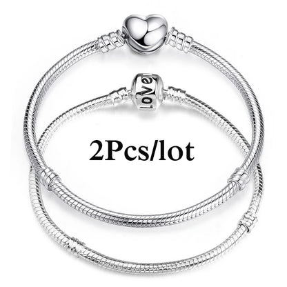 2Pcs/Lot Special Offer 3mm Silver Color Snake Chain Charm Bracelet For Women Men Fit DIY Bracelets Jewelry Gift Wholesale