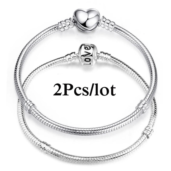 2Pcs/Lot Special Offer 3mm Silver Color Snake Chain Charm Bracelet For Women Men Fit DIY Bracelets Jewelry Gift Wholesale