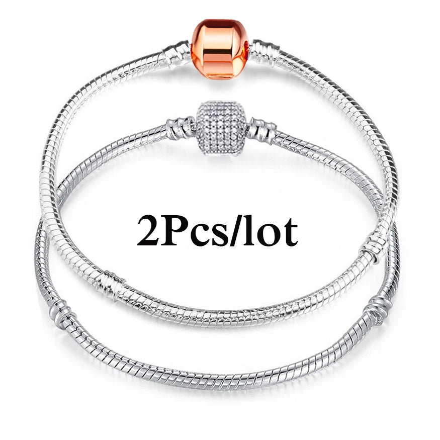 2Pcs/Lot Special Offer 3mm Silver Color Snake Chain Charm Bracelet For Women Men Fit DIY Bracelets Jewelry Gift Wholesale