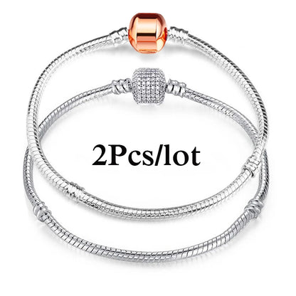 2Pcs/Lot Special Offer 3mm Silver Color Snake Chain Charm Bracelet For Women Men Fit DIY Bracelets Jewelry Gift Wholesale