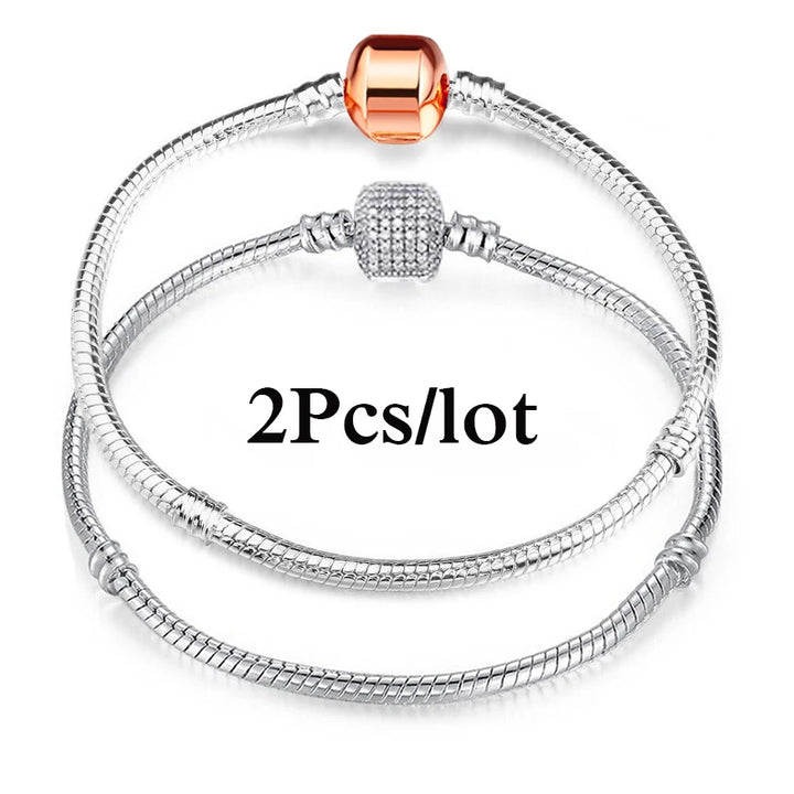 2Pcs/Lot Special Offer 3mm Silver Color Snake Chain Charm Bracelet For Women Men Fit DIY Bracelets Jewelry Gift Wholesale