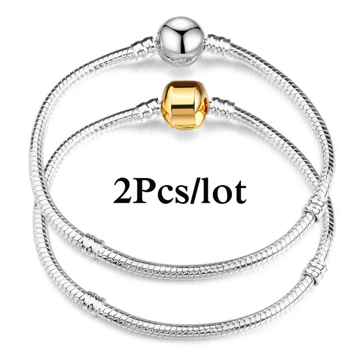2Pcs/Lot Special Offer 3mm Silver Color Snake Chain Charm Bracelet For Women Men Fit DIY Bracelets Jewelry Gift Wholesale